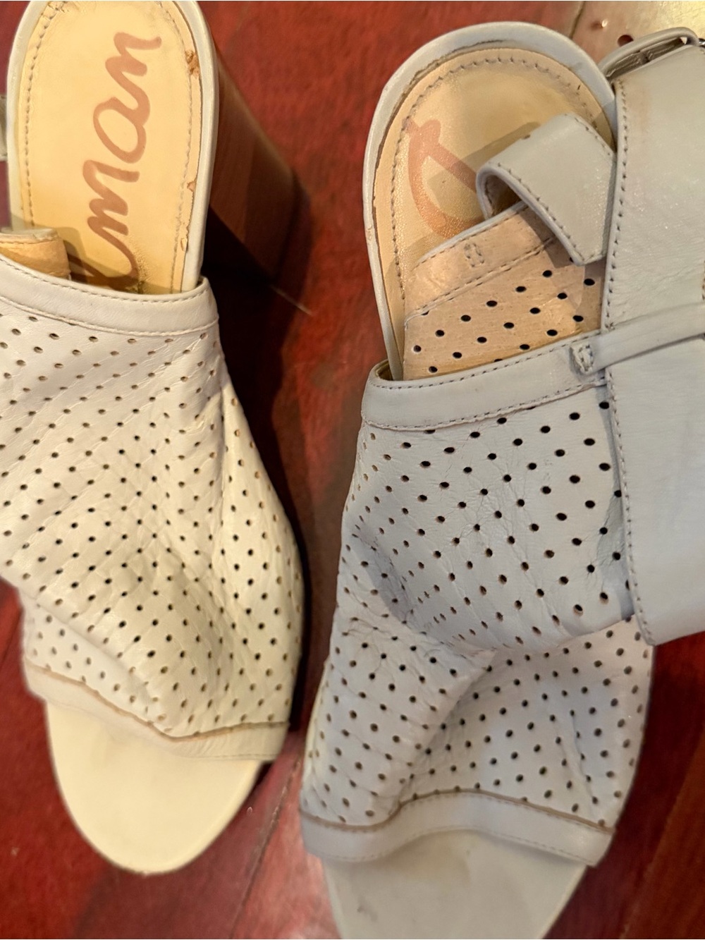 Sam Edelman Perforated Light Gray Open-Toe Slide Mules
